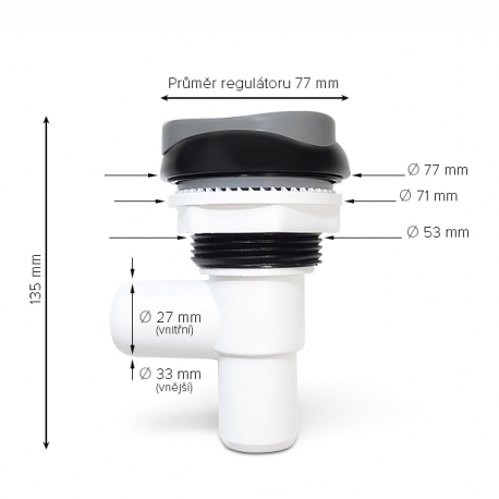 Regulátor vody pro vířivku - USA-PLATINUM - 77 mm