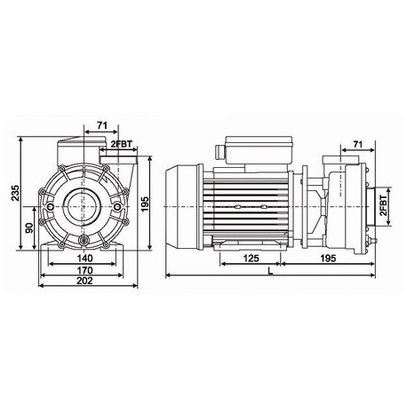 LX Vodní čerpadlo WP 1.85KW pro vířivky pro SPA - WP250 I - Napojení na přírubu 60mm